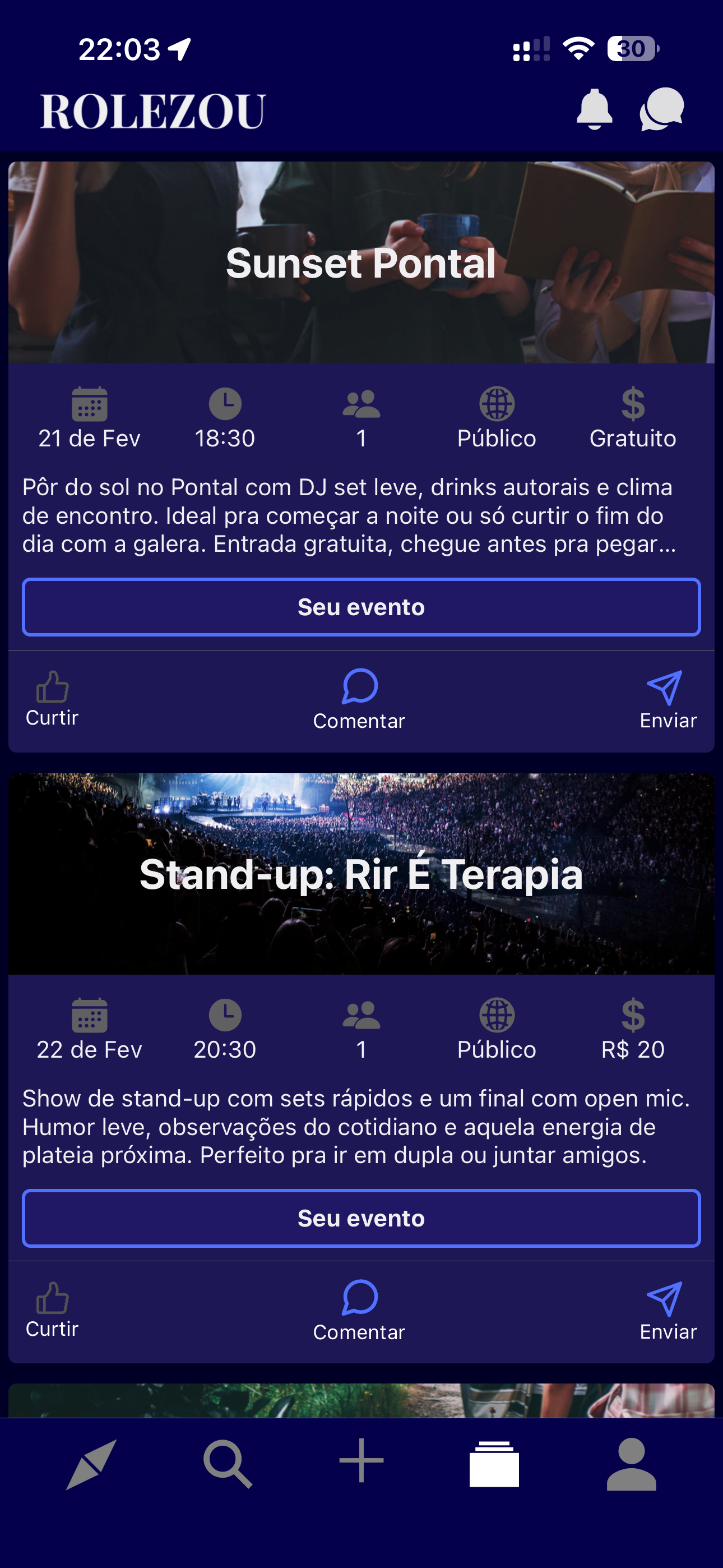 Feed de eventos personalizados