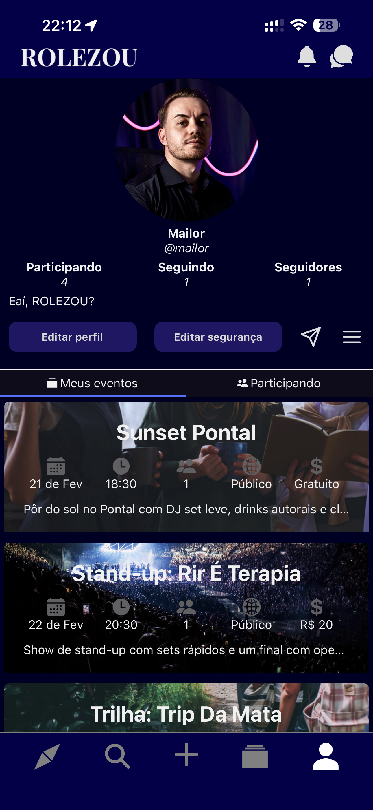 Perfil do usuário no Rolezou