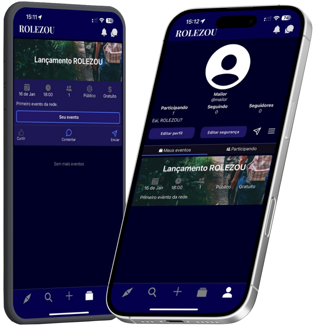 Mockup do app Rolezou